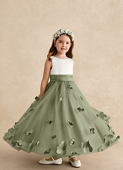 Azazie Vi Flower Girl Dresses Pistachio A-Line Sleeveless Tulle Dress image8
