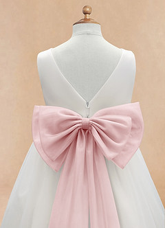 Azazie Kavi Flower Girl Dresses Ivory Powder Pink A-Line Bow Matte Satin Dress image10