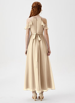 Azazie Chaya Junior Champagne A-Line Off the Shoulder Chiffon Dress image2