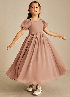 Azazie Joss Robe Demoiselle D'honneur Fillette Robe Trapèze en Mousseline de soie avec manches Champagne Rosé image3