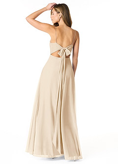 Azazie Rae Bridesmaid Dresses Champagne A-Line Bow Mesh Dress image2