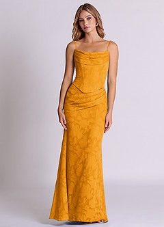 Azazie Sorrel Abiti da Damigella Abito Convertibile Sirena in Burnout Floreale Corsetto Caramello image6