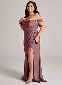 Azazie Johana Brautjungfernkleider Wandelbar Meerjungfrau-Linie Schulterfrei Stretch-Satin Kleid Amethyst image7