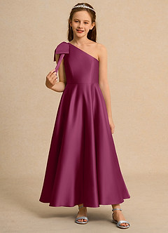 Azazie Guppy Girls Formal Flower Girl Klänningar Klänning A-Line i Matt satäng One-shoulder image3