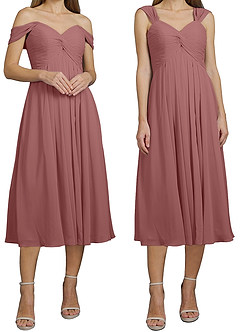 Azazie Vicenta Abiti da Damigella Abito Convertibile A-Line in Chiffon a Spalla Scoperta Rosa Del Deserto image6
