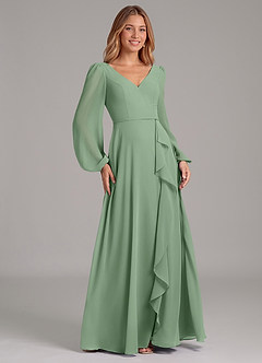 Azazie Simone Final Sale Matcha A-Line Long Sleeve Chiffon Dress image4