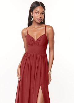 Azazie Zeya Bridesmaid Dresses Rust A-Line V-Neck Pleated Chiffon Dress image5