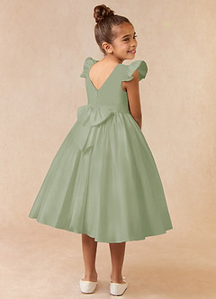 Azazie Violeta Flower Girl Dresses Ball-Gown Bow Matte Satin Tea-Length Dress image4