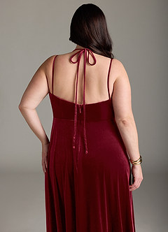 Azazie Sora Bridesmaid Dresses Burgundy A-Line Halter Bow Velvet Dress image13