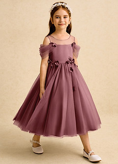 Azazie Juni Abiti da Ragazza di Fiori Abito Principessa in Tulle Plissettato Rosa Del Deserto image6