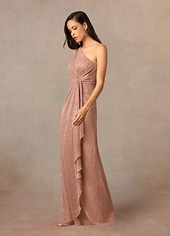 Azazie Theresa Kleider für die Brautmutter Etui One-Shoulder Metallisches Netz Kleid Roségold image2