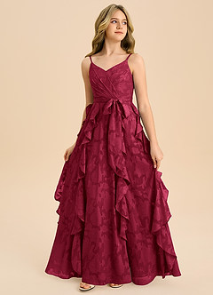 Azazie Peyton Junior Linie A Plisat Floral Burnout Lungime până la podea Domnișoară de onoare junioră Rochie image4