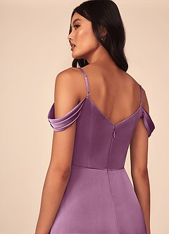 Azazie Ocean Brudtärnklänningar Klänning av A-Line i Stretch Satin V-ringad plisserad Blåregn image5