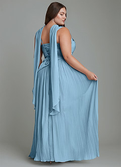 Azazie Stephanie Bridesmaid Dresses Steel Blue A-Line Pleated Stretch Satin Dress image16