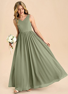 Azazie Hathaway Junior A라인 절하다 쉬폰 플로어 길이 주니어 신부 들러리 드레스 image4