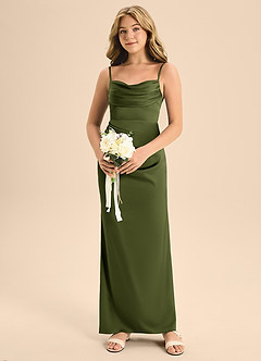 Azazie Mai Junior Olive A-Line Sweetheart Neckline Stretch Satin Dress image4