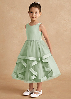 Azazie Posy Flower Girl Dresses Dusty Sage A-Line Beaded Tulle Dress image3