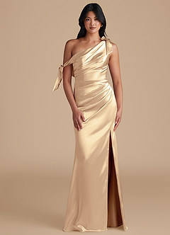 Azazie Xyla Vestidos de damas de honor Vestido de Oro de Satén Metálico de Corte Recto Convertible con Vestidos sin tirantes image1