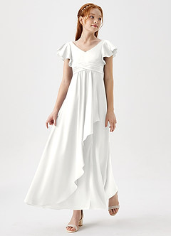 Azazie Omari Junior White A-Line Pleated Stretch Satin Dress image6