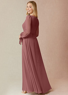 Azazie Leonia Robes de demoiselle d'honneur Robe Trapèze en Mousseline de soie Manche longue Rose Du Désert image2