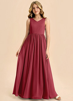 Azazie Hathaway Junior Pomegranate A-Line Bow Chiffon Dress image3