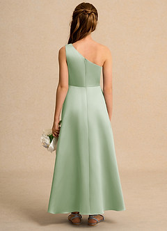 Azazie Taffy Junior Formal vestidos de niña de las flores Vestido de Salvia Polvorienta de Satin Mate de Corte En A con Encaje image2