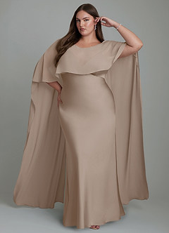 Azazie Stefania Robes de demoiselle d'honneur Robe Trapèze en Satin extensible Taupe image1
