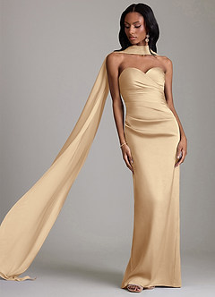 Azazie Sonora Vestidos de damas de honor Vestido de Champán de Satén Elástico de Corte Recto con Sin tirantes image8