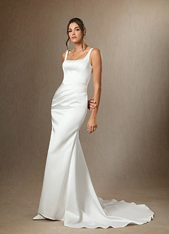 Azazie Wynona Wedding Dresses Diamond White Mermaid Square Neckline Double Faced Satin Dress image6