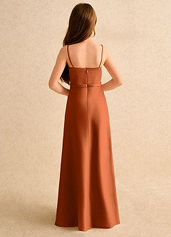 Azazie Fishie Girls Formal Flower Girl Dresses Burnt Orange A-Line Matte Satin Dress image7