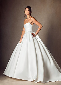 Azazie Celestia Wedding Dresses Diamond White Ball-Gown Strapless Matte Satin Dress image6
