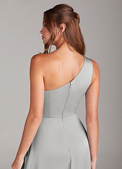Azazie Brooke Brautjungfernkleider A-Linie One-Shoulder Stretch-Satin Kleid Silber image2