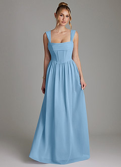 Azazie Caterina Bridesmaid Dresses Steel Blue A-Line Corset Chiffon Dress image4