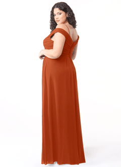 Azazie Audrianna Brautjungfernkleider Wandelbar A-Linie Schulterfrei gerafft Chiffon Kleid Gebranntes Orange image9