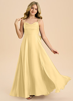 Azazie Bear Junior Robe Trapèze en Satin extensible Encolure en Forme de Cœur Beurre image1
