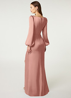 Azazie Mel Bridesmaid Dresses Rosette Sheath Long Sleeve Stretch Satin Dress image4