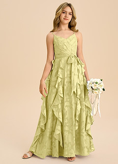 Azazie Peyton Junior Vestido de Sorbete De Limón de Devorado Floral de Corte en A con Plisado image6