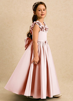 Azazie Eden Flower Girl Dresses Blushing Pink Ball-Gown Pleated Matte Satin Dress image3