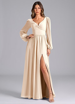 Azazie Zeya Bridesmaid Dresses White Alabaster A-Line Long Sleeve Chiffon Dress image1