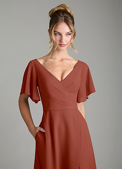Azazie Ambrosia Bridesmaid Dresses Auburn A-Line Pleated Chiffon Dress image2