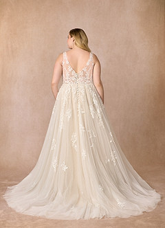 Azazie Joie Abiti da Sposa Abito A-Line in Tulle con Scollo a V e Paillettes Diamante Bianco Nudo image10