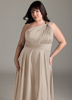Azazie Charlize Robes de demoiselle d'honneur Robe Trapèze en Satin extensible Ue épaule Givre image14