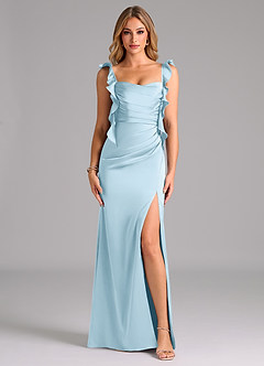Azazie Jessamine Bridesmaid Dresses Sky Blue A-Line Corset Stretch Satin Dress image3