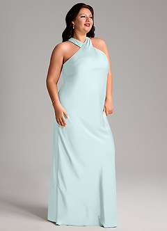 Azazie Doretta Bridesmaid Dresses Sea Glass Mermaid Pleated Stretch Satin Dress image11