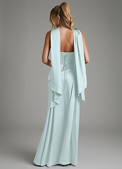 Azazie Gabriela Bridesmaid Dresses Sea Glass A-Line Corset Stretch Satin Dress image2