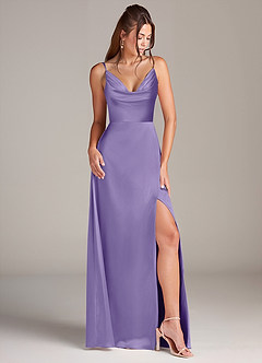 Azazie Sarella Robes de demoiselle d'honneur Robe Trapèze en Satin extensible Plissée Tahiti image3