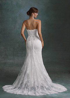 Azazie Dawna Vestidos de novia Vestido Diamante Blanco de Encaje de Corte Sirena con Palabra de honor image8