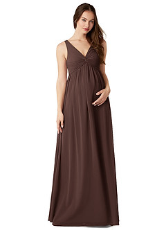 Azazie Yetta Abiti da damigella d'onore premaman Abito A-Line Arricciato con Scollo a V Chiffon Floor-Length image1