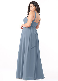 Azazie Dixie Bridesmaid Dresses Dusty Blue A-Line Halter Pleated Chiffon Dress image9