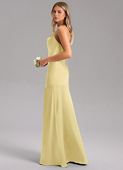 Azazie Grata Bridesmaid Dresses Lemon Sorbet Sheath Side Slit Stretch Satin Dress image5